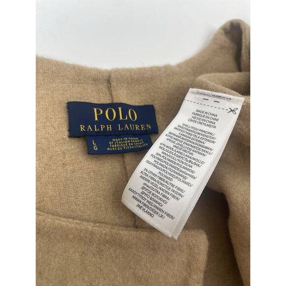Ralph Lauren Belted Wrap Wool Long Coat Camel Women's L Double Face Pockets Tan - Picture 12 of 14